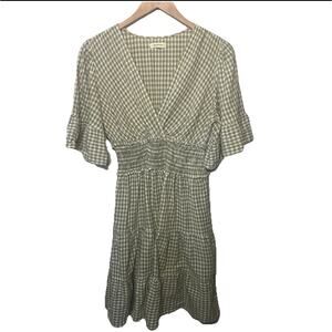 Max Studio Dress Green Gingham Check Milkmaid Tiered Country Romantic Earthy M